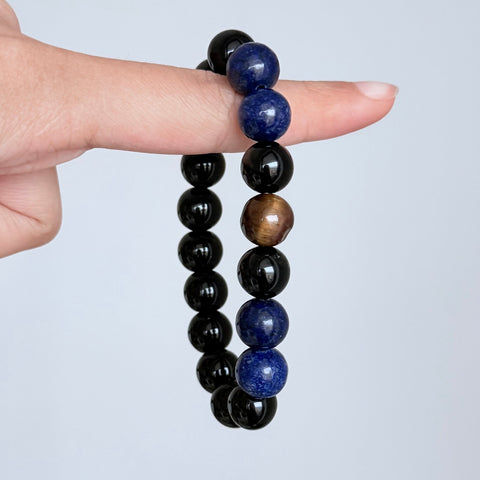Black Obsidian and Sodalite Crystal Bracelet