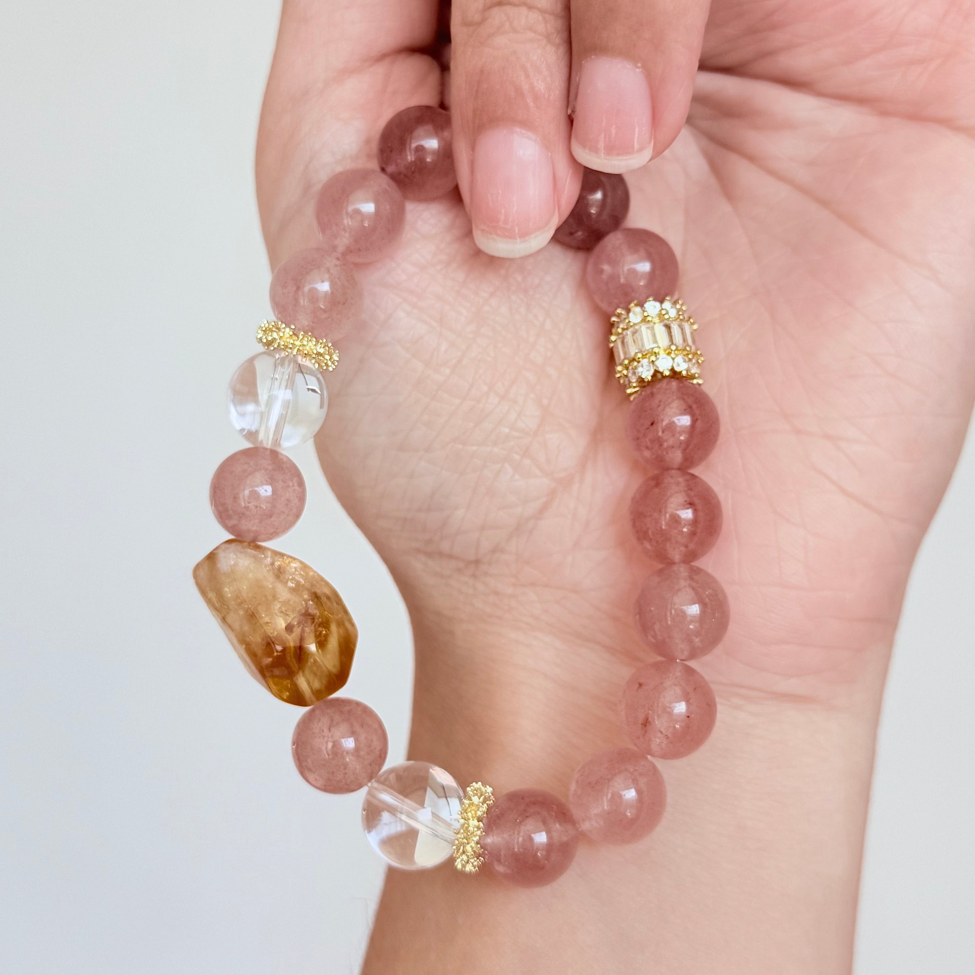 Strawberry Quartz, Citrine & Clear Quartz Bracelet