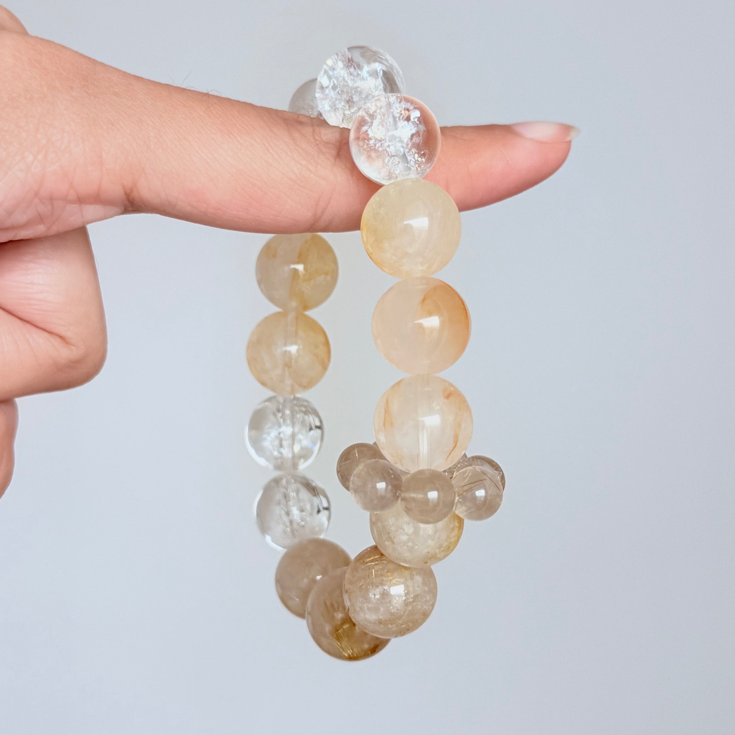 Golden Rutilated Quartz Bracelet with Clear Quartz and Smoky Quartz