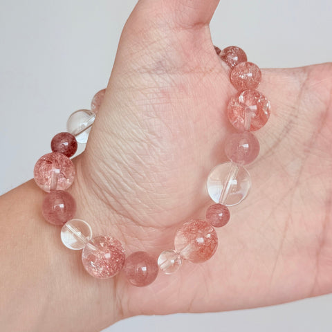 Strawberry Quartz & Clear Quartz Bracelet