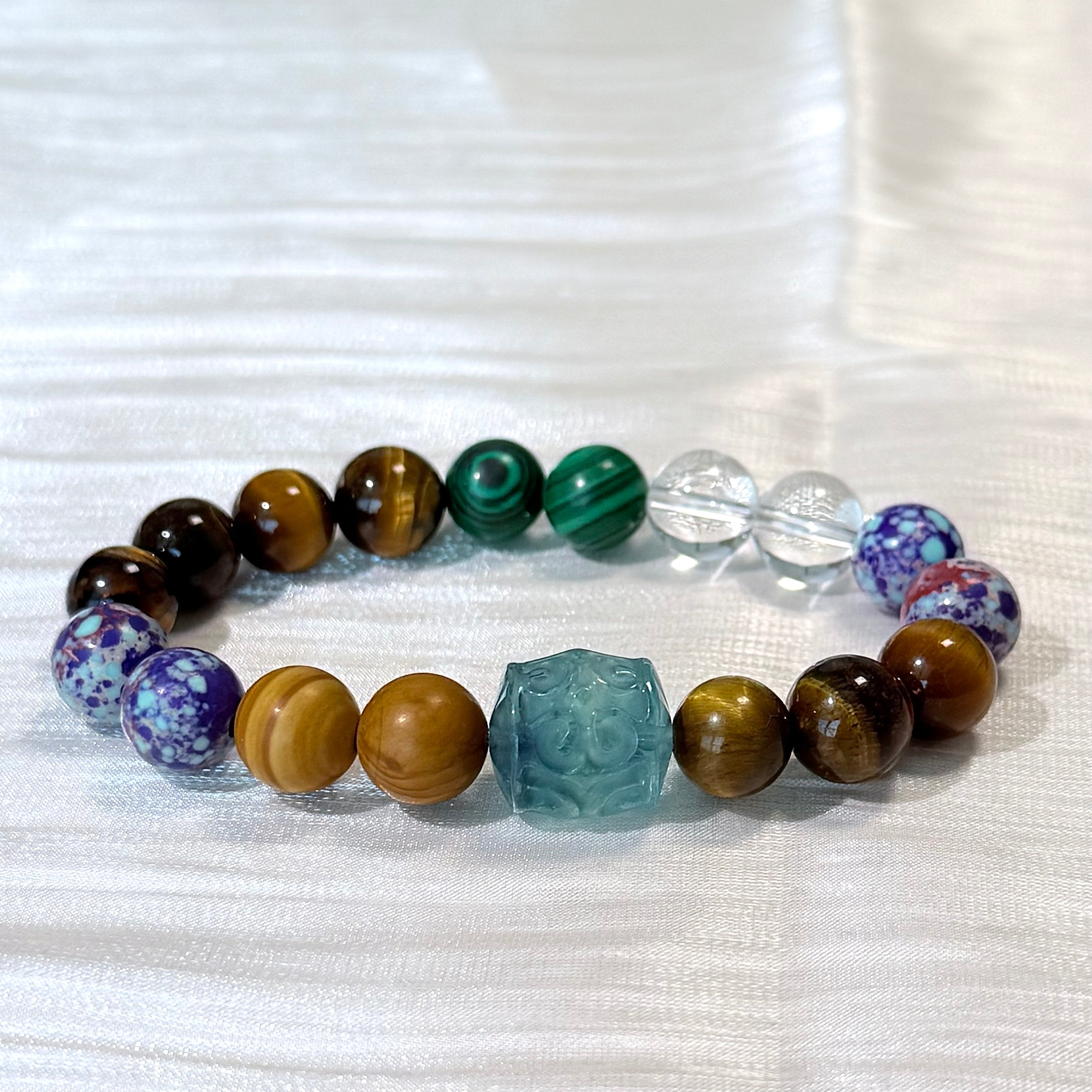 Multi-Gemstone Bracelet with Tiger's Eye, Malachite & Clear Quartz