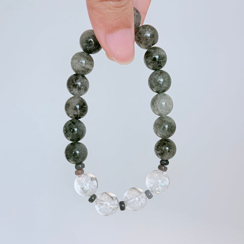 Green Moss Agate & Clear Quartz Bracelet