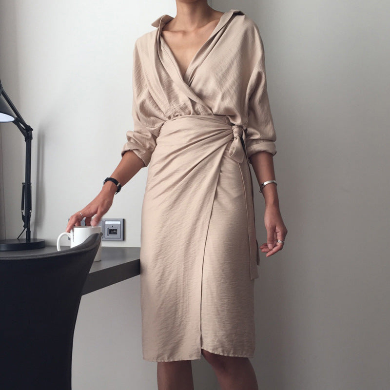 Knot V Neck Linen Dress