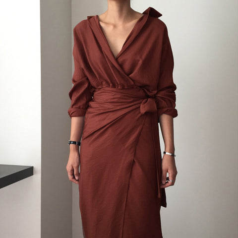 Knot V Neck Linen Dress