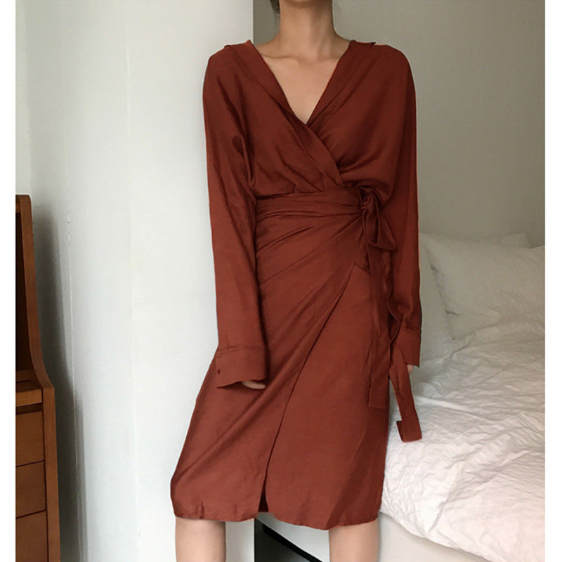 Knot V Neck Linen Dress