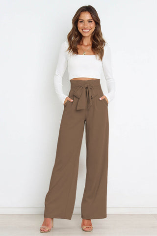 High Waist Belted Straight Leg Pants