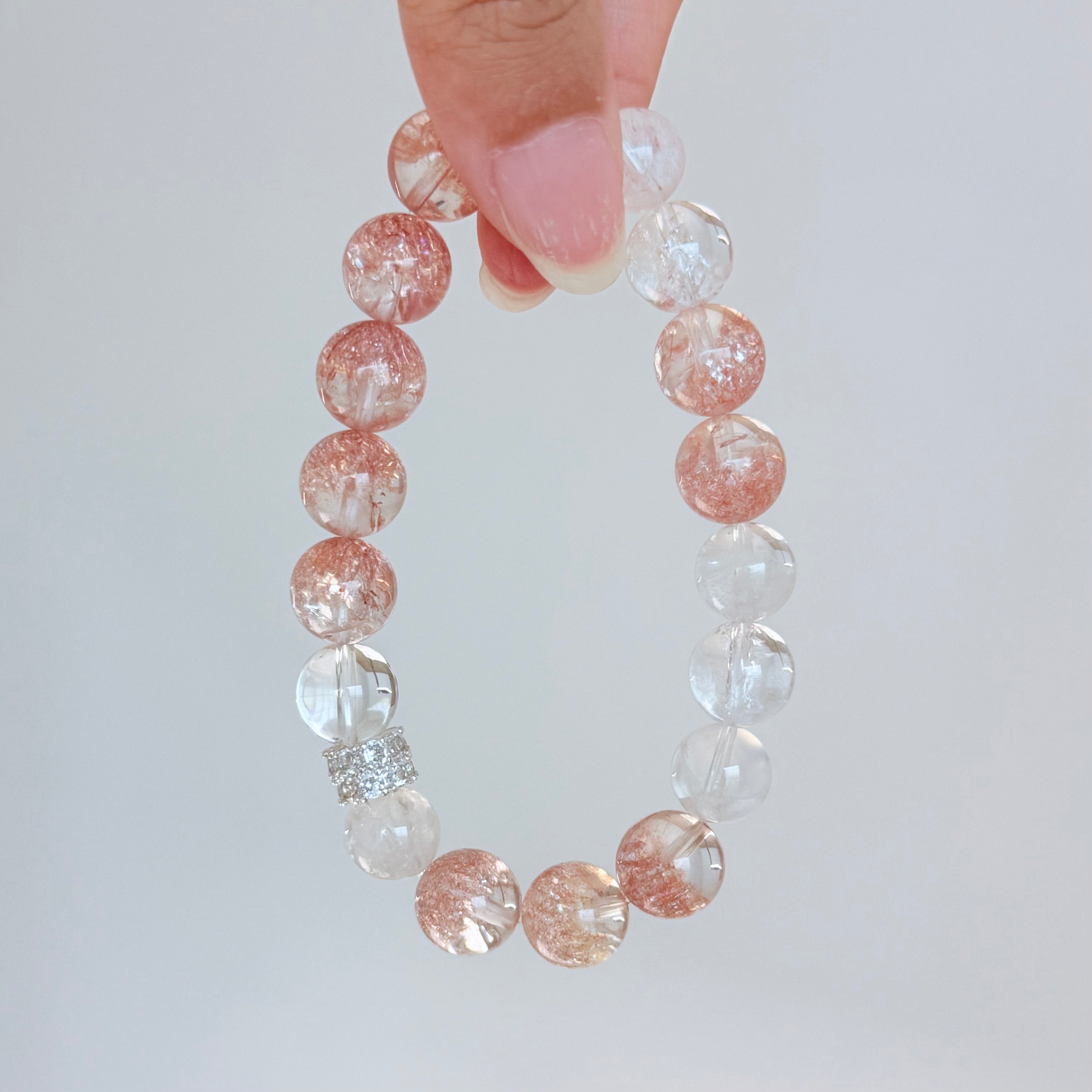 Strawberry Quartz & Clear Crystal Bracelet