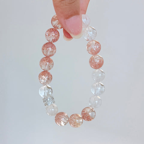 Strawberry Quartz & Clear Crystal Bracelet