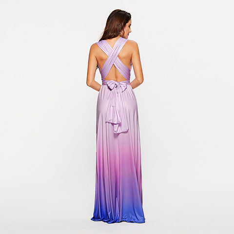 Sleeveless V-Neck Floor-Length Gradient