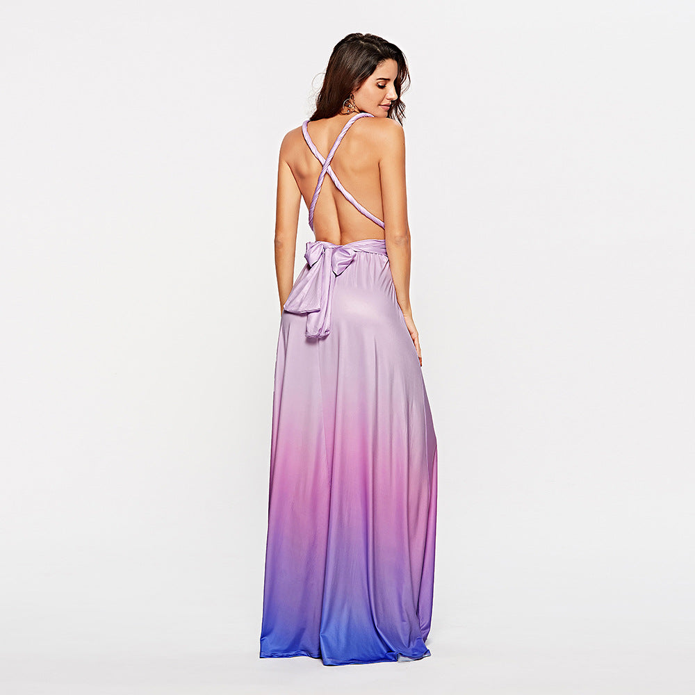 Sleeveless V-Neck Floor-Length Gradient