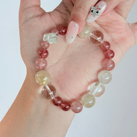 Strawberry Quartz & Golden Rutilated Quartz Bracelet