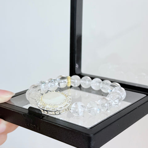 Moonstone & Clear Quartz Crystal Bracelet