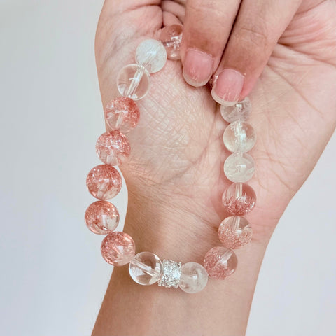 Strawberry Quartz & Clear Crystal Bracelet