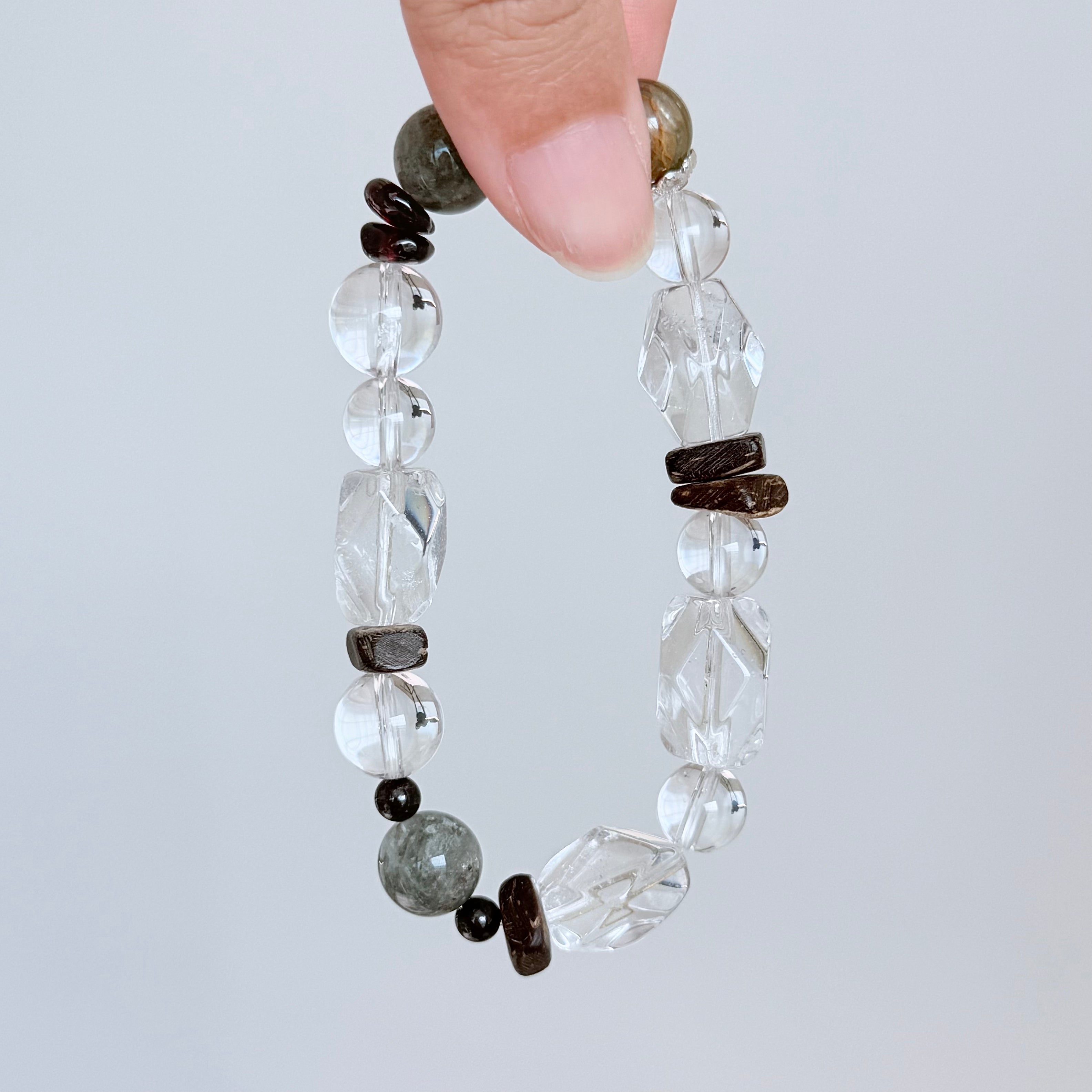Clear Quartz & Green Phantom Crystal Bracelet