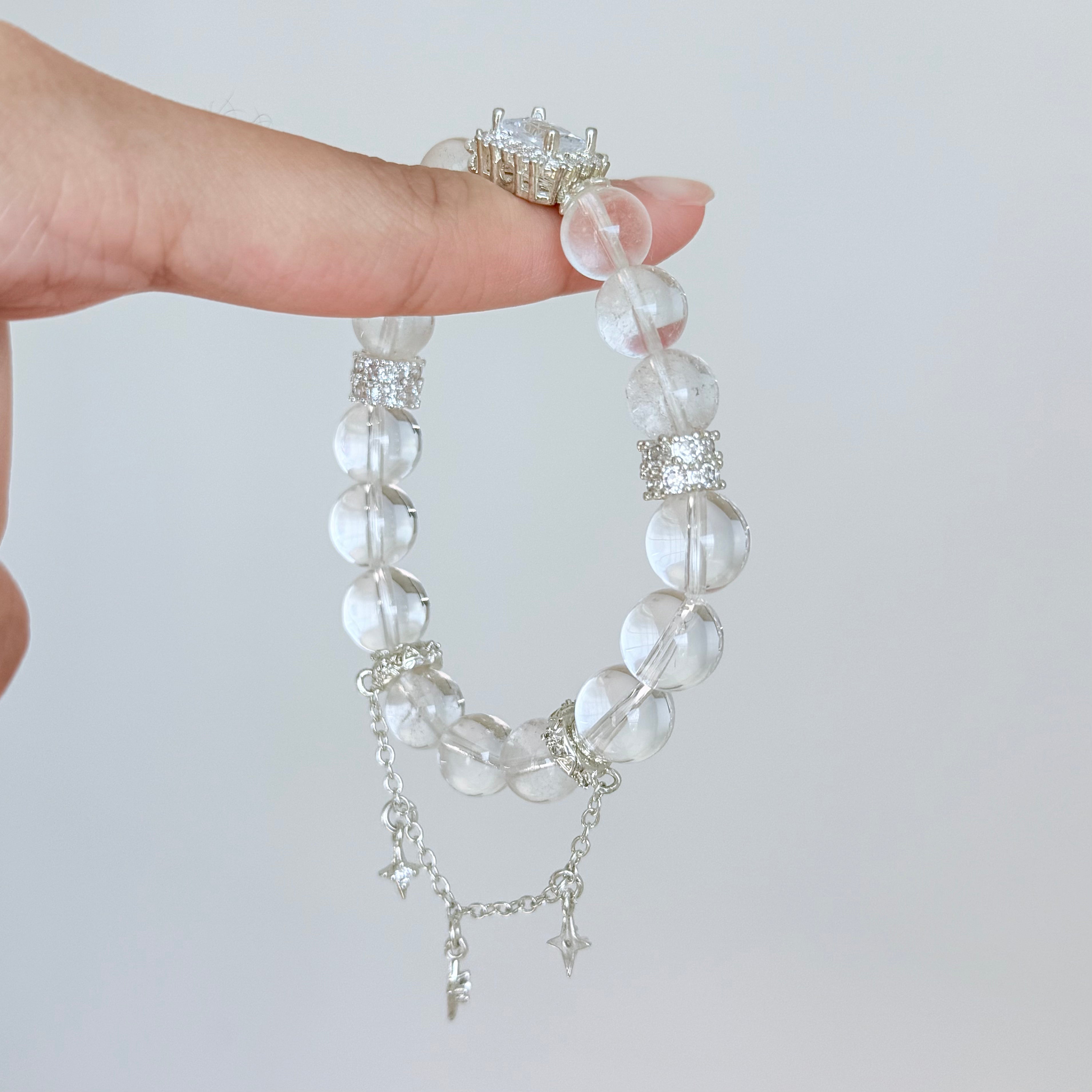 Clear Quartz Crystal Bracelet with Diamond-Cut Center Stone