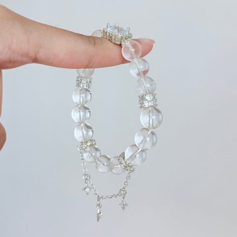 Clear Quartz Crystal Bracelet with Diamond-Cut Center Stone