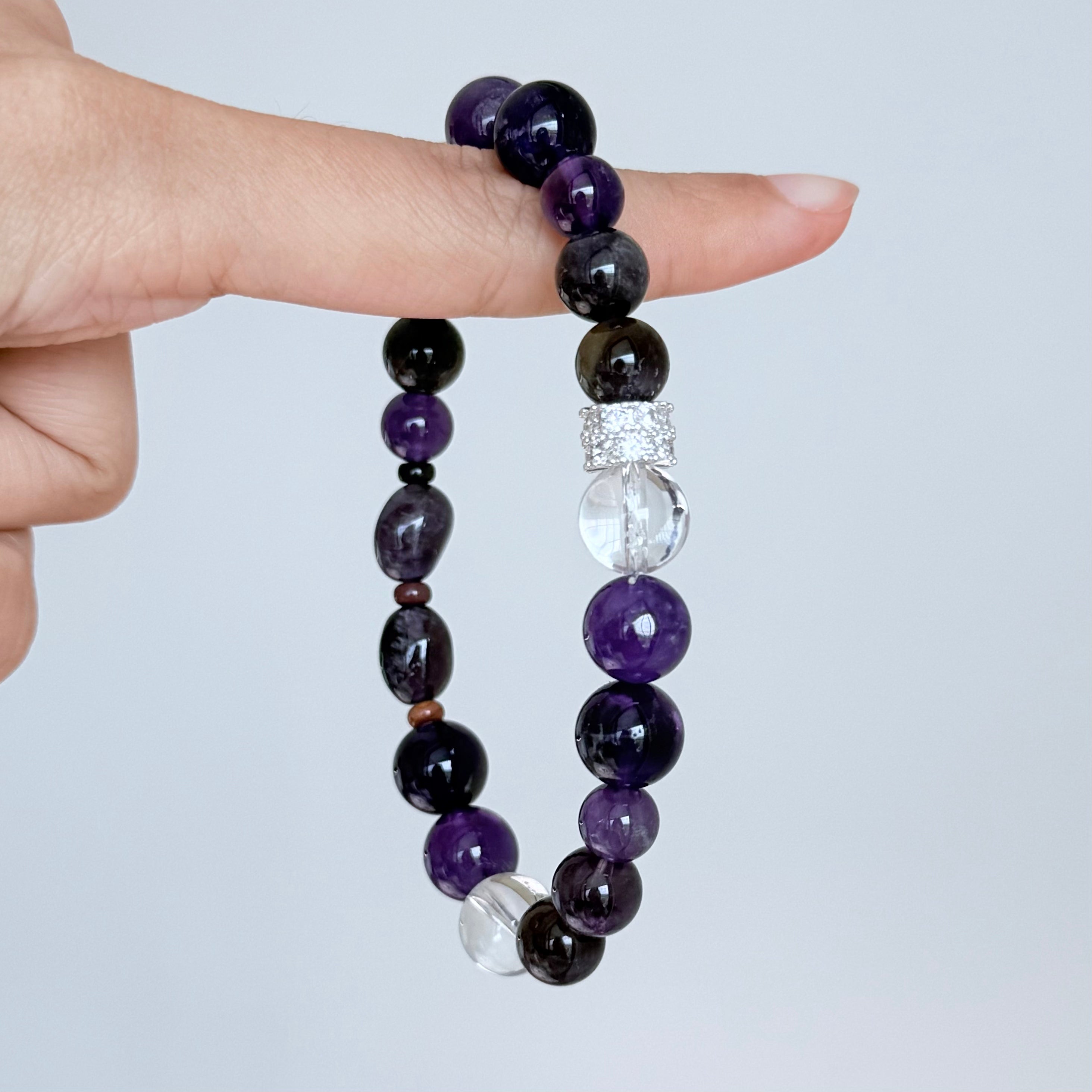 Amethyst & Smoky Quartz Bracelet with Clear Quartz