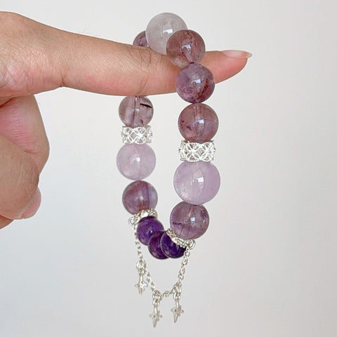 Amethyst & Lepidocrocite Crystal Bracelet with Silver Star Charms