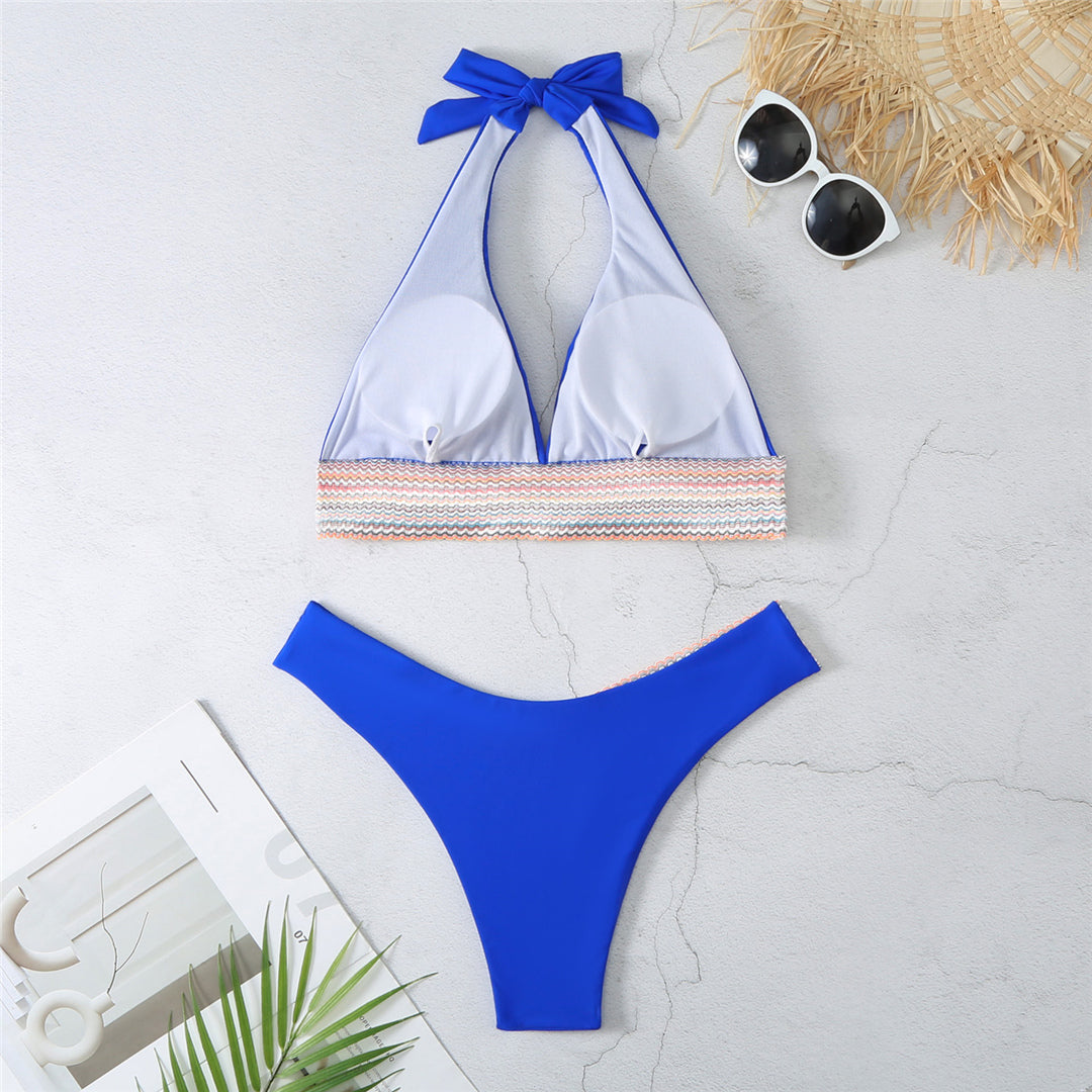 Aimee Splicing Halter V Neck Bikini