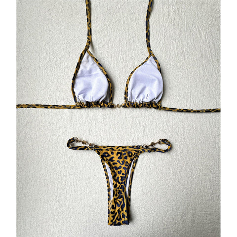 Jamie Leopard Halter Mini Micro Thong Bikini