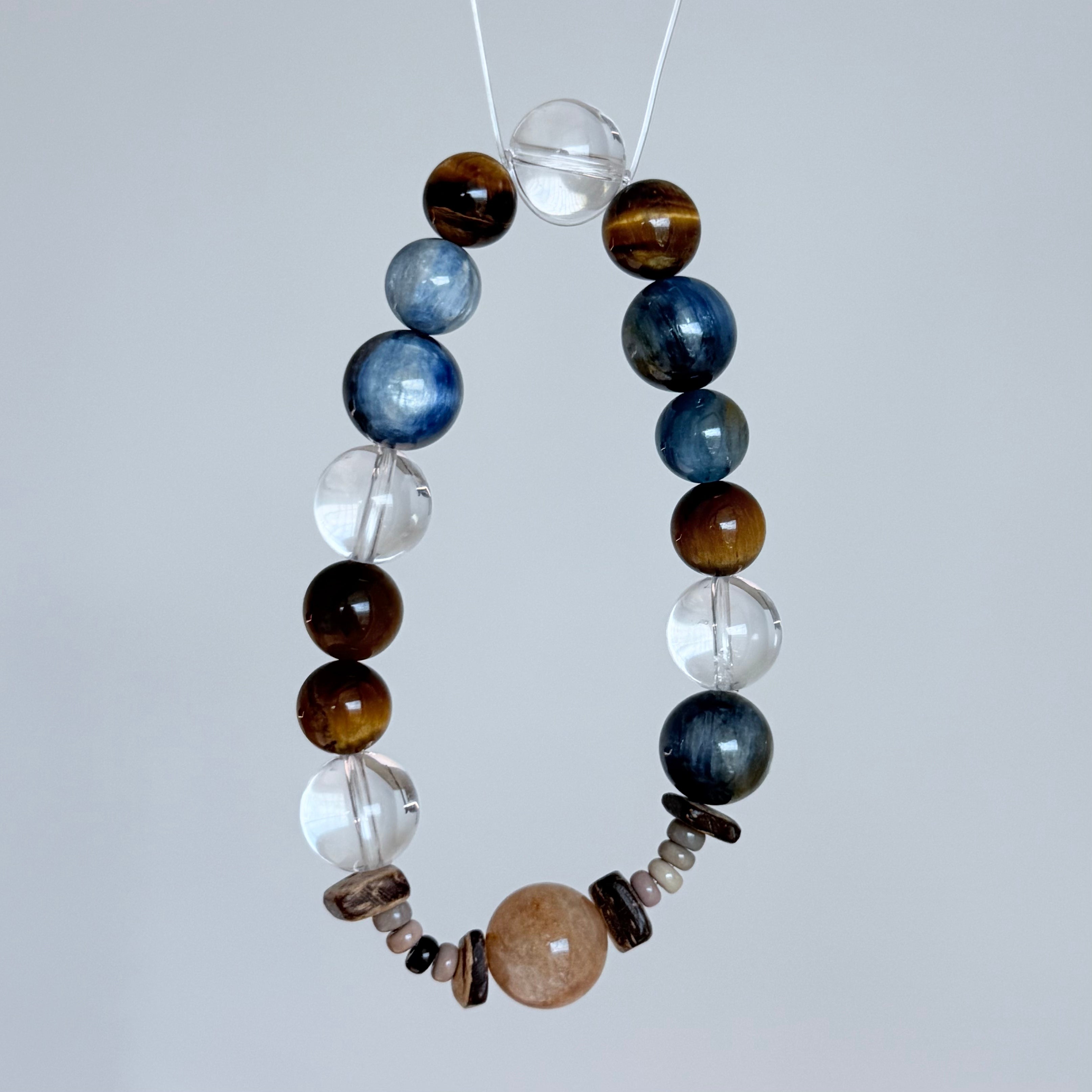 Natural Blue Kyanite, Tiger's Eye & Clear Quartz Crystal Bracelet