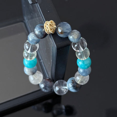 Blue Kyanite & Apatite Crystal Bracelet with Clear Quartz