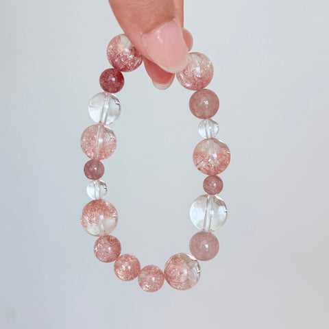 Strawberry Quartz & Clear Quartz Bracelet