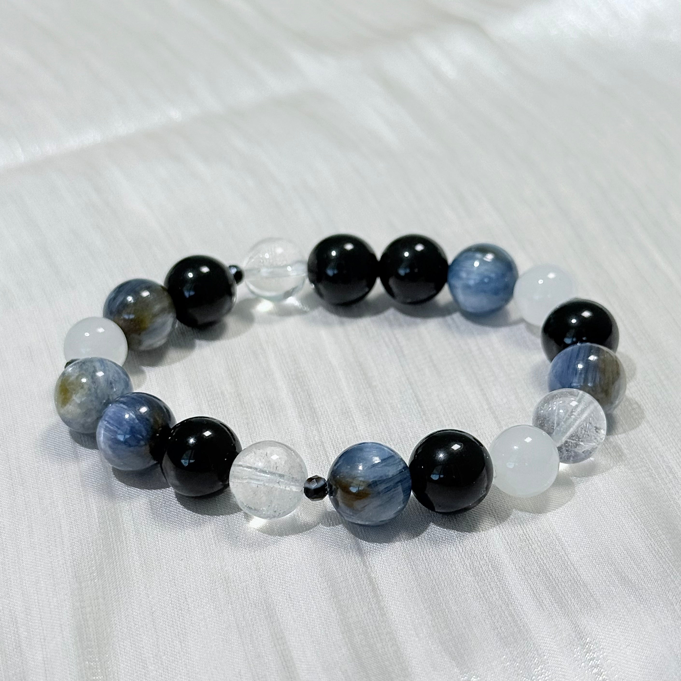 Blue Kyanite, Black Obsidian & Clear Quartz Bracelet