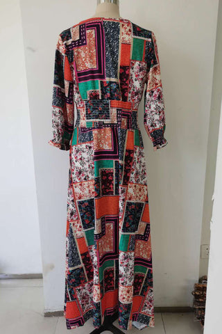 A-Line V-Neck Print Maxi Dress