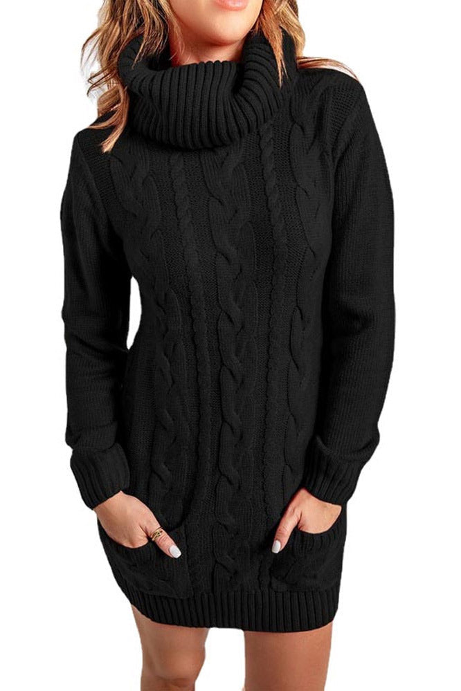 Autumn Winter High Neck Knitted Sweater Dress