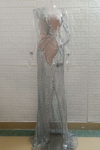 Bella Inspired One Shoulder See Through Evening Dress