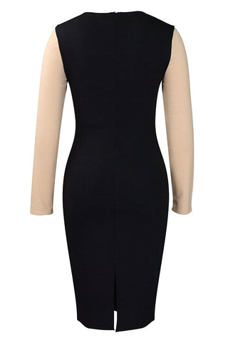 Black And Royal Blue Long Sleeve Bodycon Dress