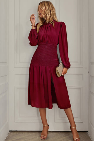 Chic Burgundy Long Sleeve Midi Dress