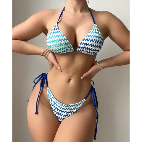 Melissa Wave Striped Halter Brazilian Bikini