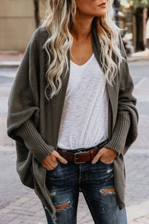 Casual Grey Midi Knit Sweater Cardigan