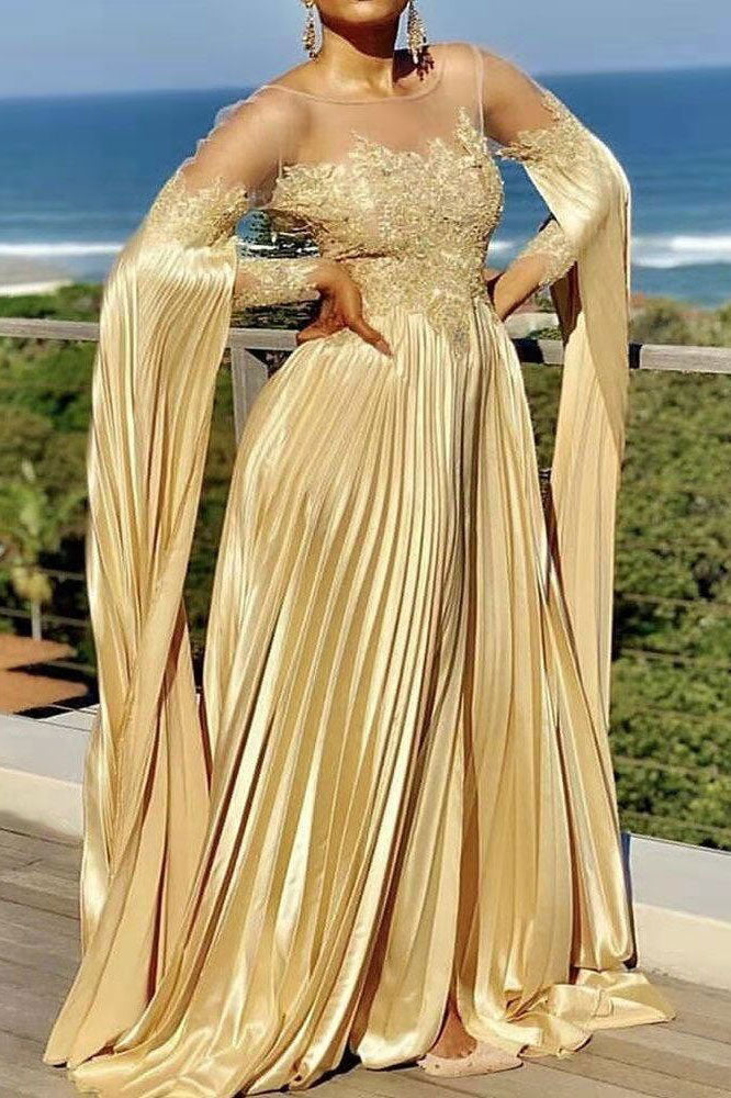 Chic Gold A-Line Evening Dress Formal Gown – ARSAO