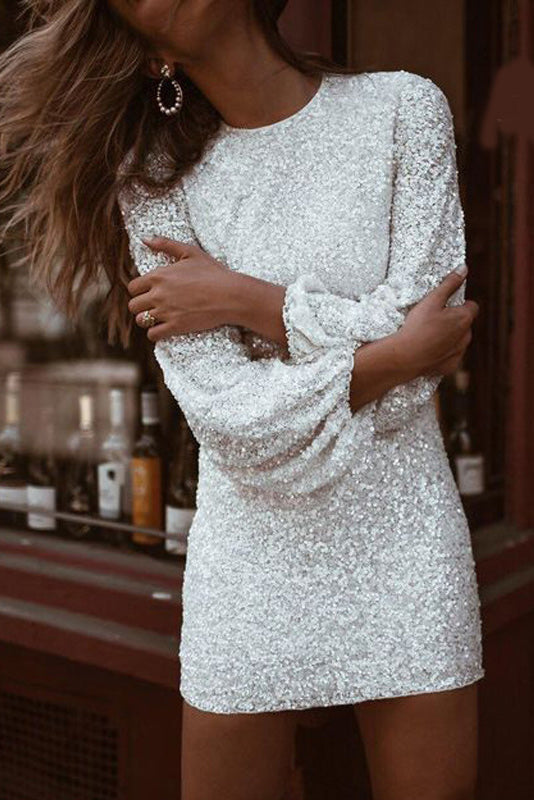 Chic Long Sleeve Sequin Mini Party Dress