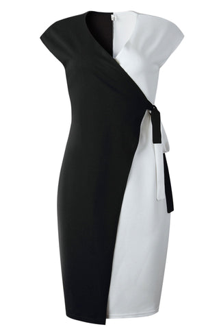 Chic Sleeveless White And Black  Midi Office Dress