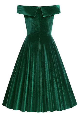 Classic Dark Green Off Shoulder A-Line Cocktail Party Dress