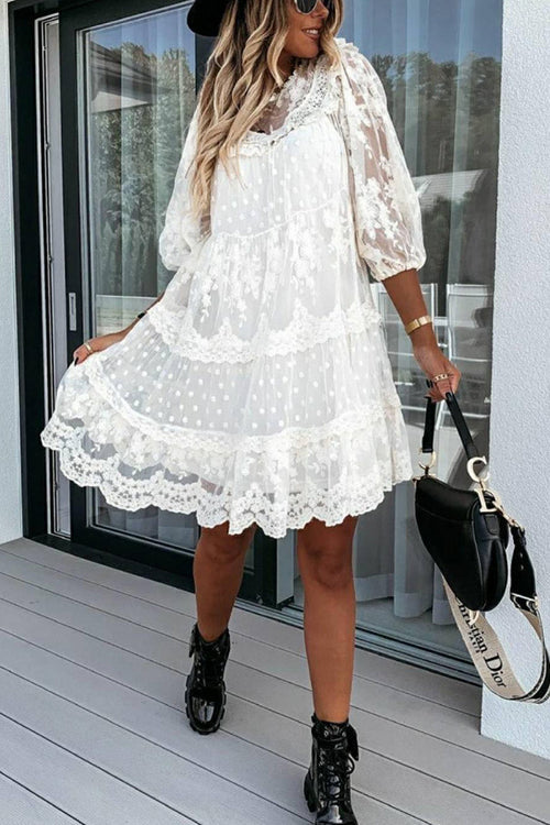 Layer Lace Round Neck Tunic Dresses