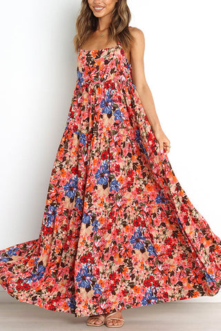 Flroal Pockets Slip Maxi Dress