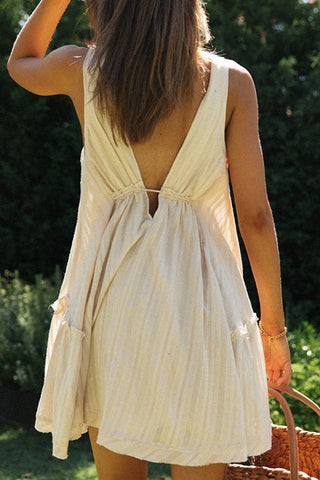 V Neck Drawstring Backless Babydoll Dress