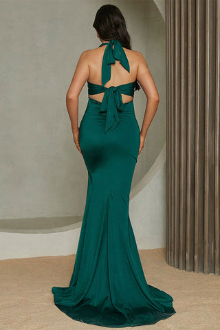 Dark Green Halter Backless Evening Gown Prom Dress