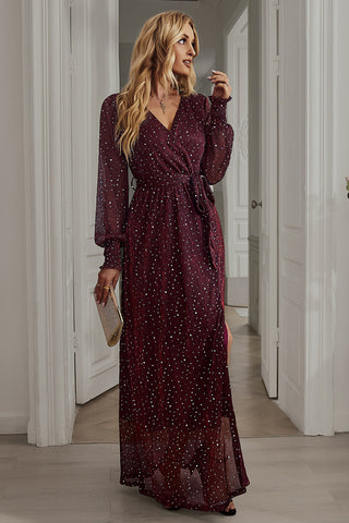 Dark Green Long Sleeve V-Neck Maxi Dress