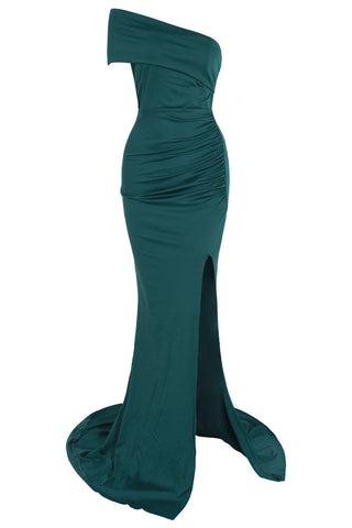 Dark Green One Shoulder Formal Evening Dresses