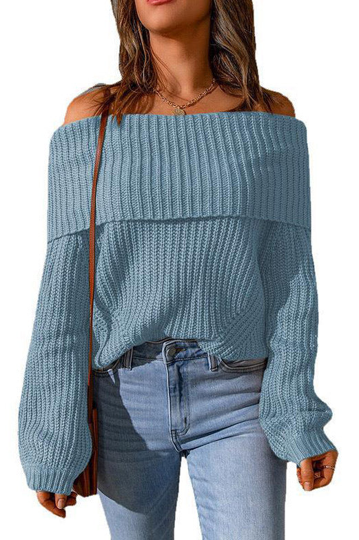 Dark Green Off Shoulder Knitted Sweater