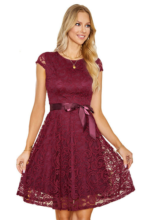 Dark Navy Lace Cap Sleeves A-Line Party Dress