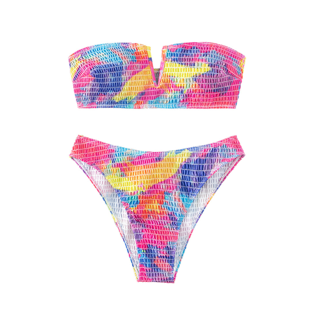 Jasmine Printed Bandeau Wrinkled V Shaped Bikini