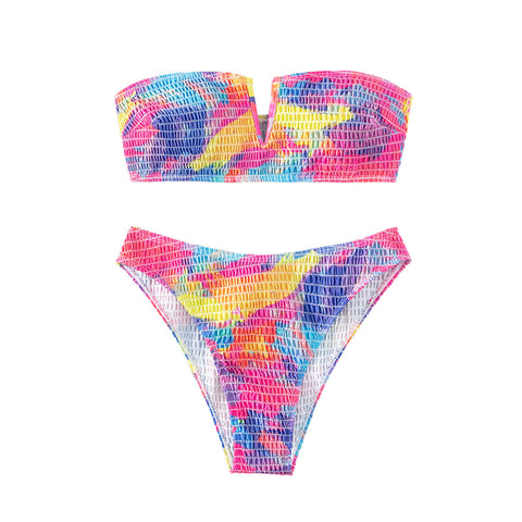 Jasmine Printed Bandeau Wrinkled V Shaped Bikini