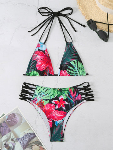 Jenny Halter Flowers Floral Strappy Bikini